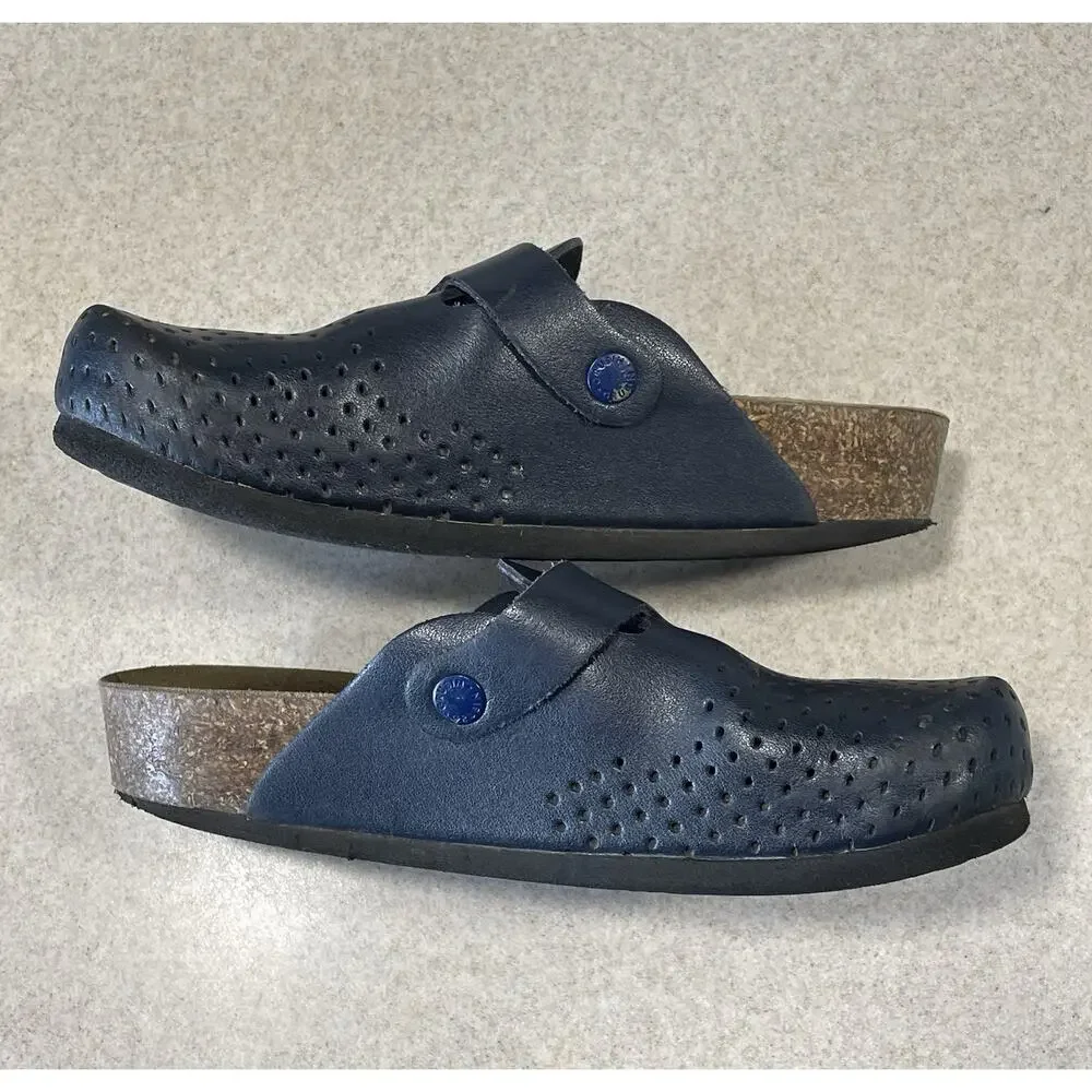 Grubin BEOGRAD Women’s EU-36/ US-5 Blue Leather Closed Perforated Slide Sandals
